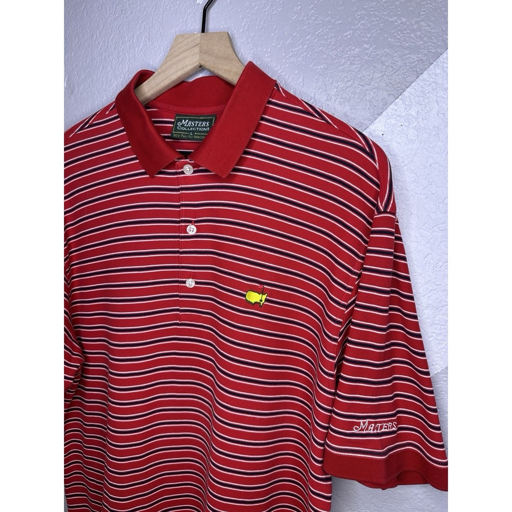 Masters Collection Polo Shirt Red Stripe Pima Cotton Golf Augusta National Sz L